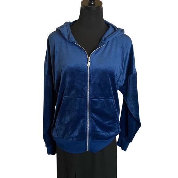Felina Hoodie Zip-Up Blue Velour Size Medium - Picture 8 of 8